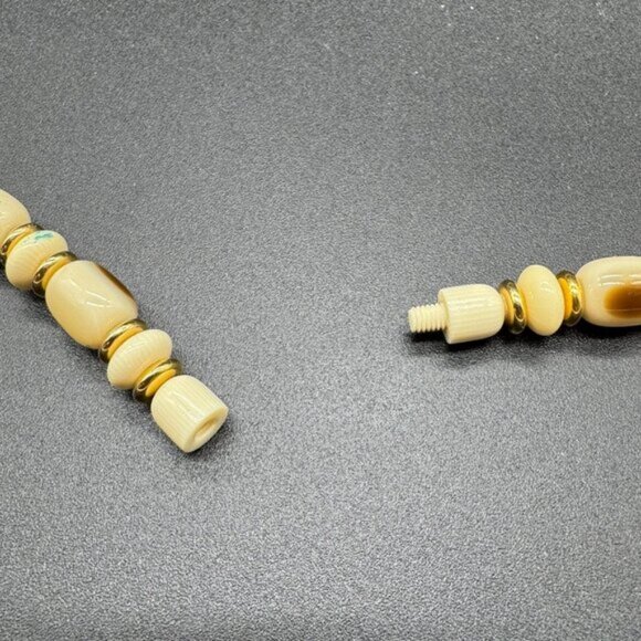 Vintage Chunky Necklace Faux Horn Plastic Beads Cream and Brown 30 inches - Picture 8 of 9